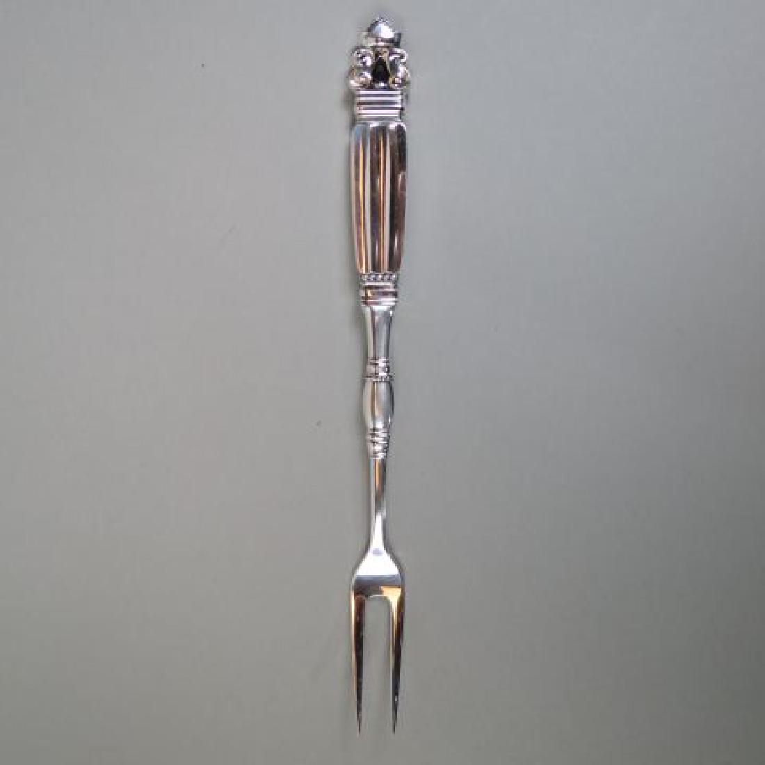 Georg Jensen Acorn Sterling Silver Meat Fork,: or carving fork, 9" long, famous Denmark silversmith in a most popular pattern, no monogram, 62 grams, excellent