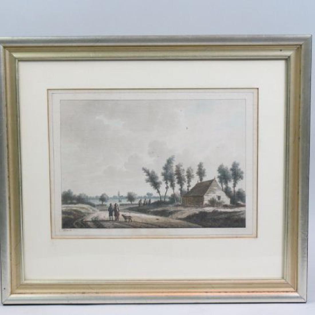 Nicholas Wicart Watercolor, 1748-1815,: early English countryside with figures & dog along a pond, church in distance, image area 9": x 12"....Nicolaas Wicart (1748 - 1815) Nicolaas Wicart was active/lived in Netherlands. Nicolaas Wicart is