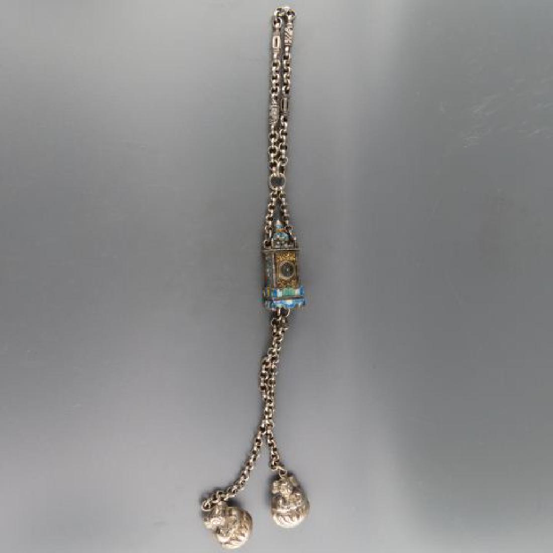 Antique Chinese Silver & Enamel Pendant,: with charms and clock tower compass, most unusual