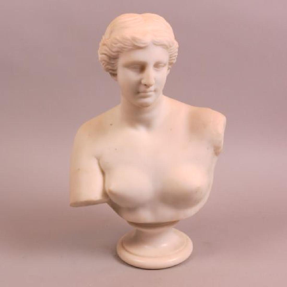 19th Century Classical Marble of Venus di Milo,: white, 17" tall bust on 37" marble pedestal, 54" total.