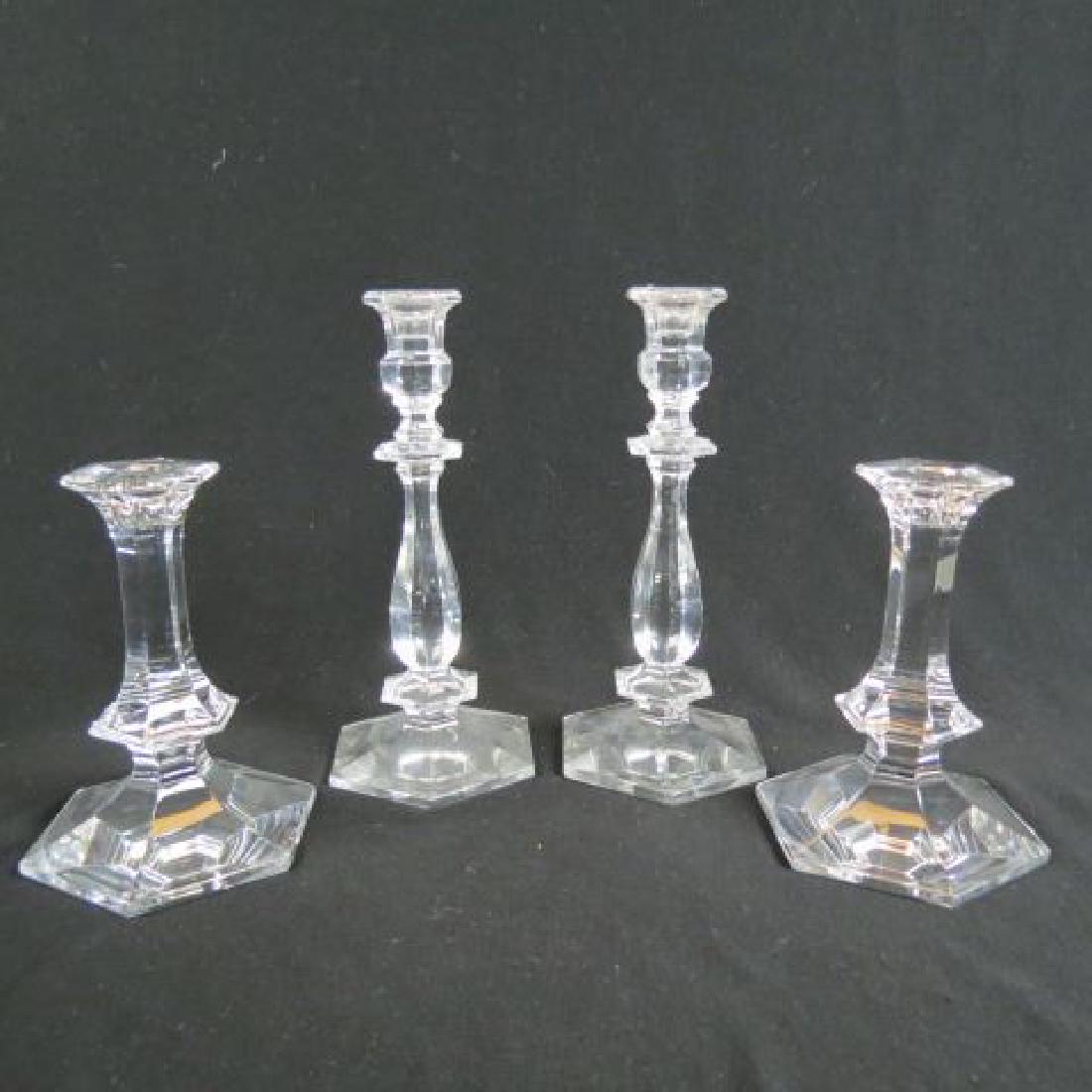 2 Pair of Val. St. Lambert Crystal Candlesticks,: 6 3/4" and 9 1/2", signed, excellent.