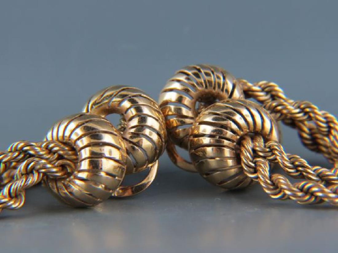 14k Gold Earrings,: ball & rope style design, Omega pierced clip, yellow gold, 1 1/2" long, 19.5 grams