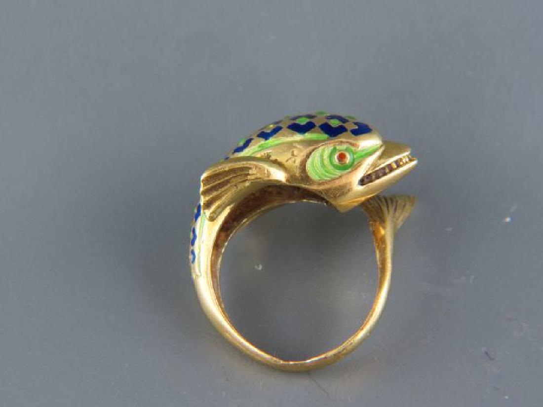 18k Gold Enameled Figural Dolphin Ring,: 9 grams, currently size 7 (adjustable)