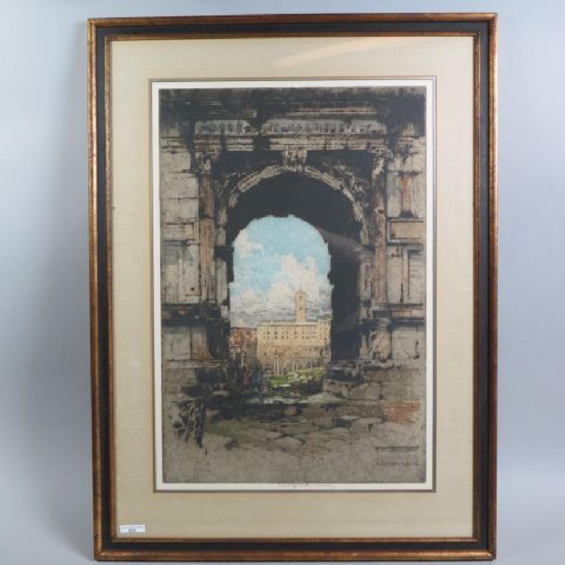 Luigi Kasimir Etching "Arch of Titus,": pencil signed, dated in plate April 1923 Rome, well listed artist, image area 28" x 19 1/4"....Austrian-born etcher and painter, Luigi Kasimir was born in 1881 in Pettau, a part of the Austro-Hungaria