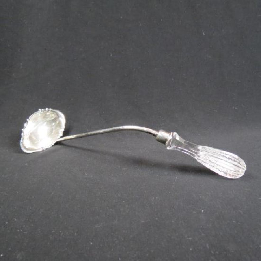 Cut Glass & Sterling Silver Punch Ladle,: brilliant period, scarce since most are silver plated, zipper & ray cut handle, 16 1/2" long