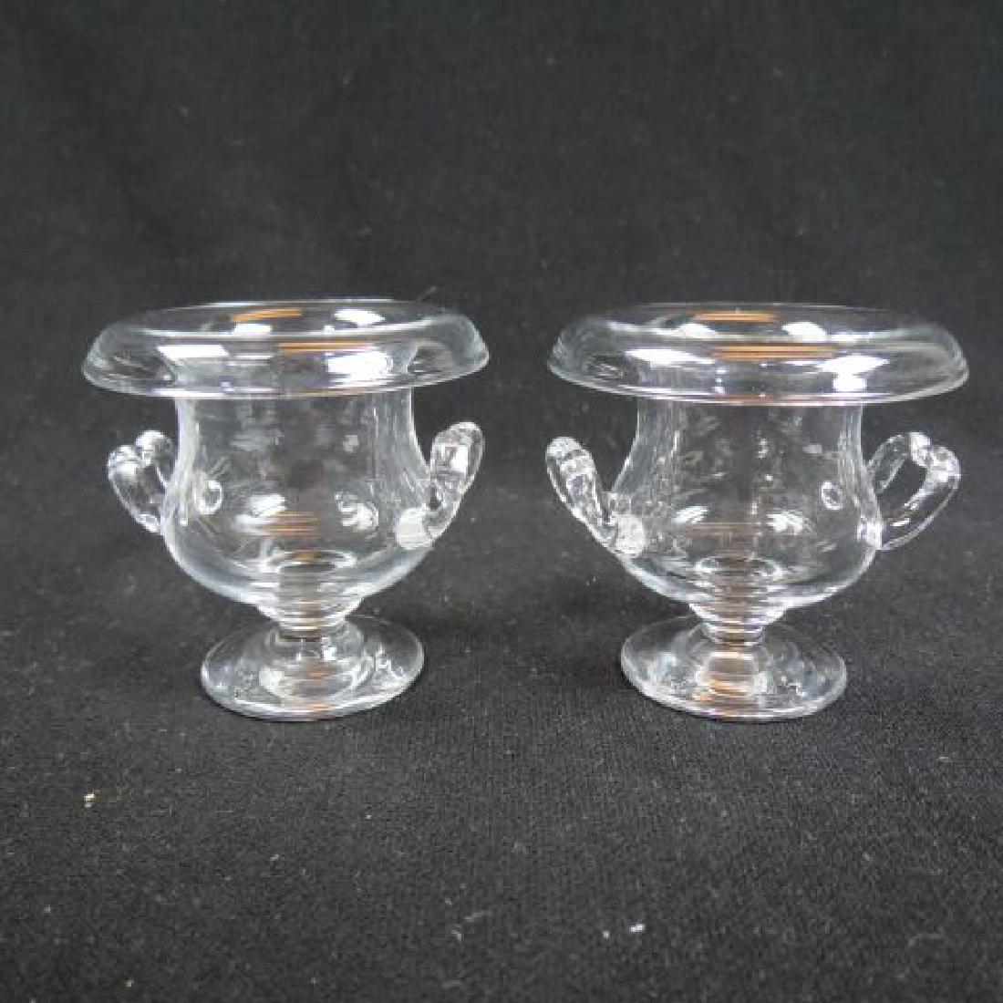 Pair of Steuben Crystal Toothpick Holders,: or miniature vases, shaped as a classic wine cooler, handled, 2 1/2" tall, excellent