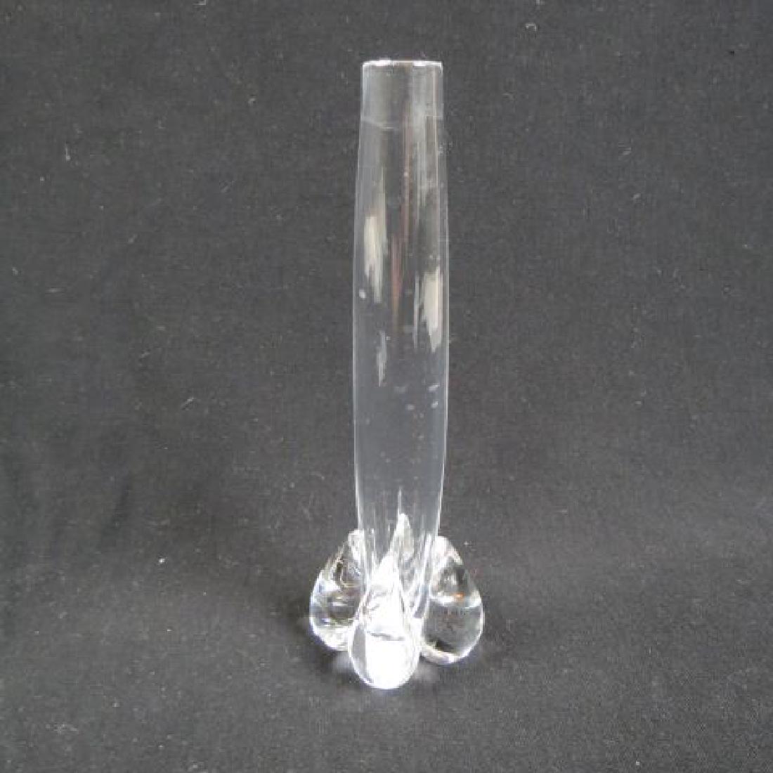 Steuben Crystal Bud Vase,: fancy four teardrop base, 7 7/8", excellent