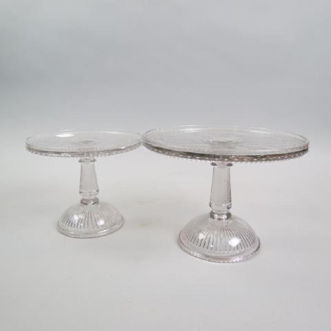 Two 19th Century Glass Cake or Dessert Stands,: horseshoe & anchor decor, 7 1/2" & 9 1/2", excellent