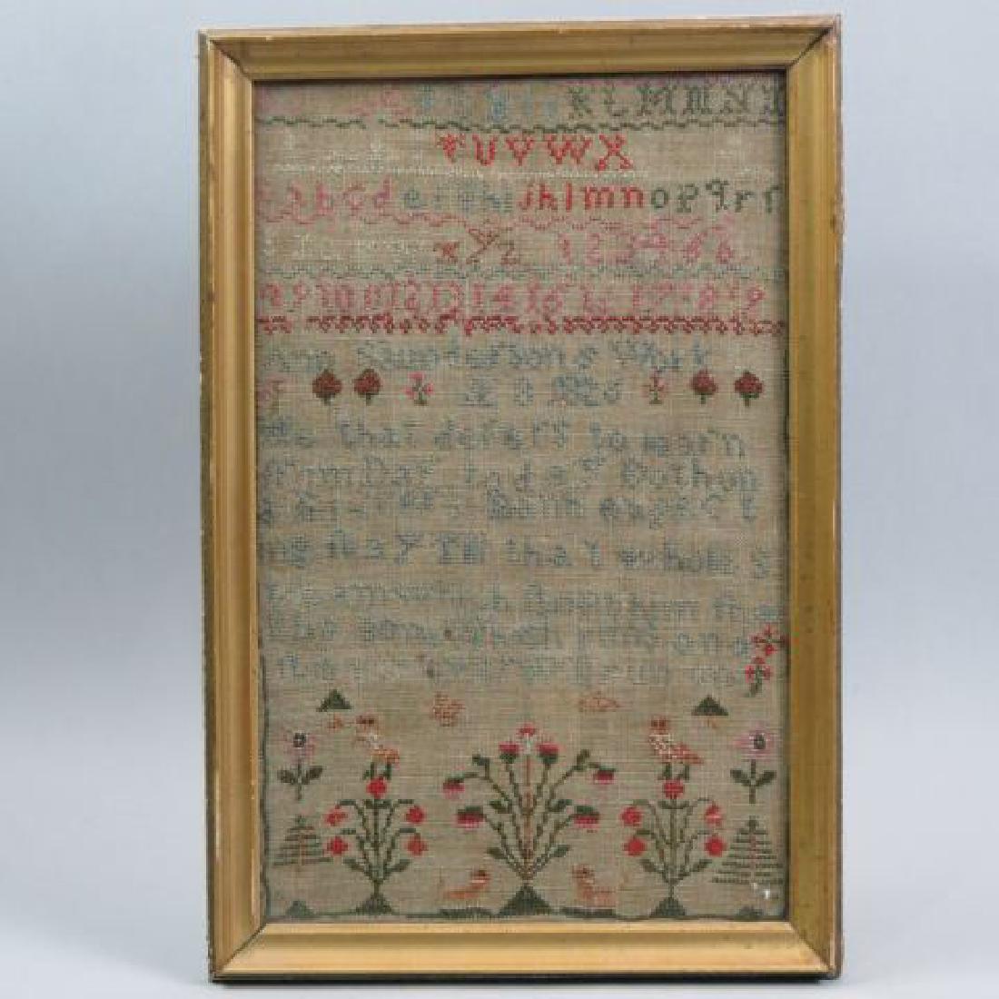 1826 Sampler by Ann Saunderson,: pictorial, alphabet, numerical, & verse, 11" x 18"