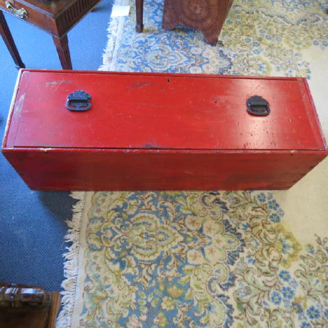 Red Painted Wooden Storage Chest,: 44" long, 13" x 14".