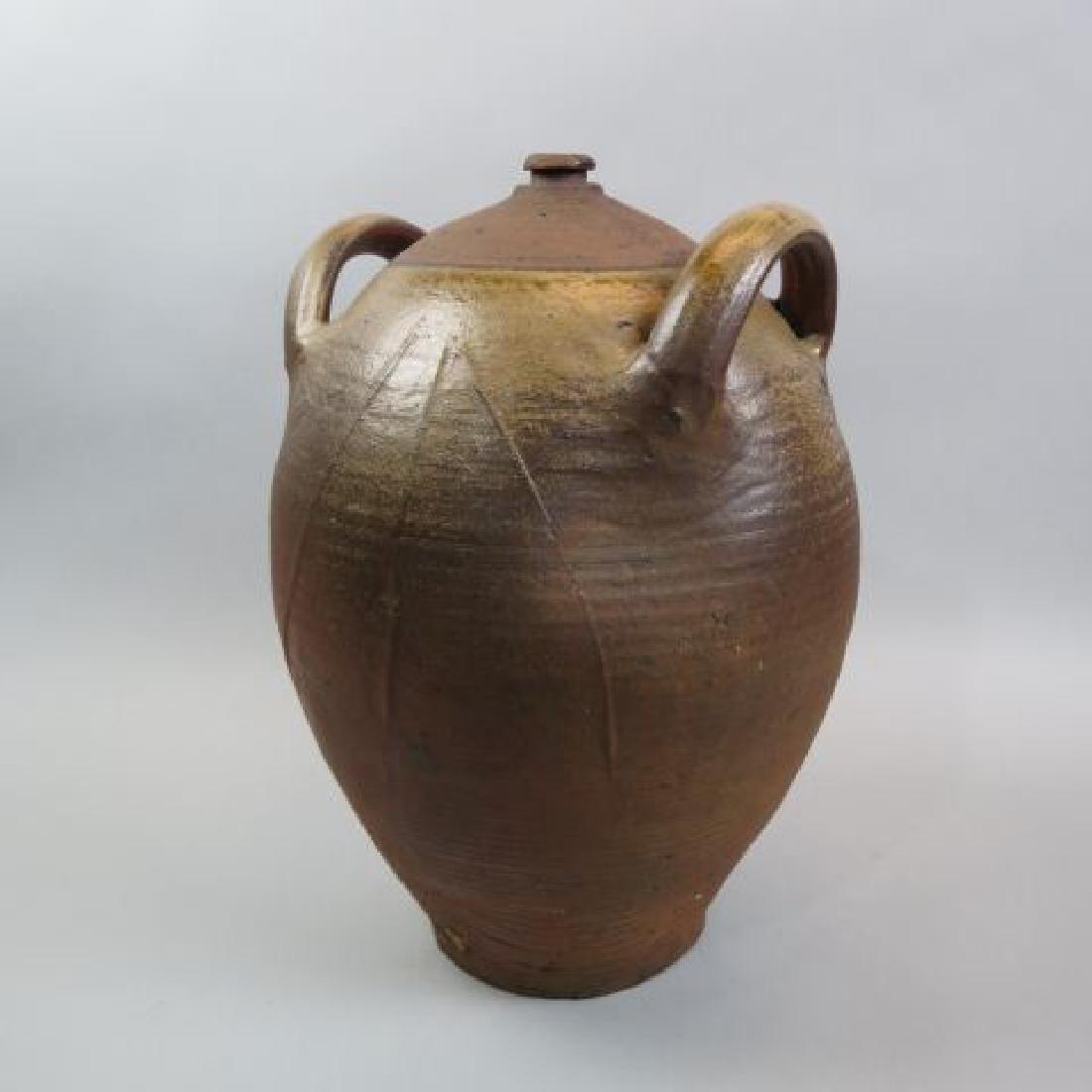 Antique French Pottery Olive Oil Jar,: 5 gallon, top handles, 19" tall