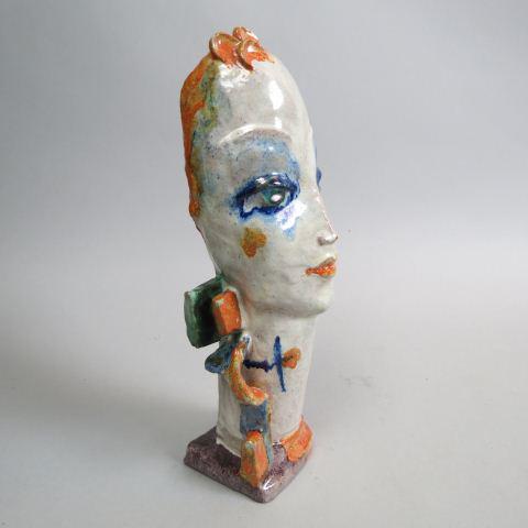 Gudrun Baudisch for Wiener Werkstatte Figure,: glazed ceramic head, Art Deco, 1925-1930, 9 5/8" tall, (24.2 cm), excellent.....Gudrun Baudisch was born in Pöls in Styria in 1907. After studying sculpture and ceramics at the School of Arts and Cra