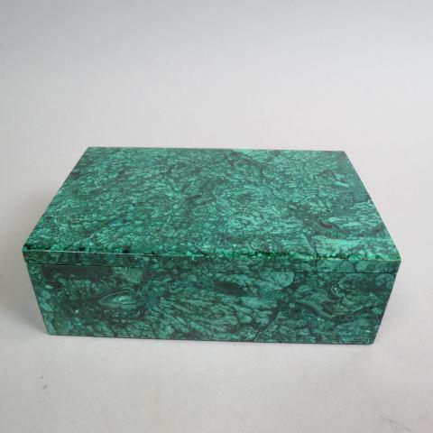 Malachite Box,: rich green stone, lift off lid, 4" X 5 3/4" X 2", excellent.