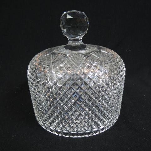 Brilliant Period Cut Glass Cheese Dome,: strawberry diamond and fan, knob handle, 6 1/8" diameter, 7" tall.