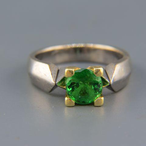 Tsavorite Garnet 18K Gold Ring,: a 2 carat round gem, Ramaura, in 18K white gold knife edge setting, yellow gold prongs, with appraisal of $3,055.00, currently size 9.