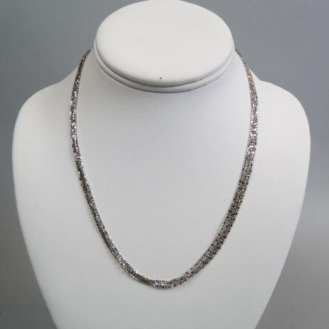 14K White Gold Necklace,: five strands, 8.1 grams, 18" long.
