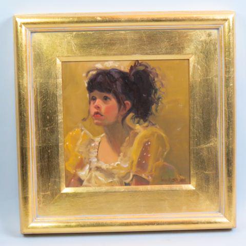 Linda Kyser Smith, oil, Young Girl,: oil on board, image area 11" X 11" plus wide gold frame, well listed artist, born 1949, Texas.....Biography from Willow GalleryA native of Texas and resident of Dallas for a number of years, Linda Kys