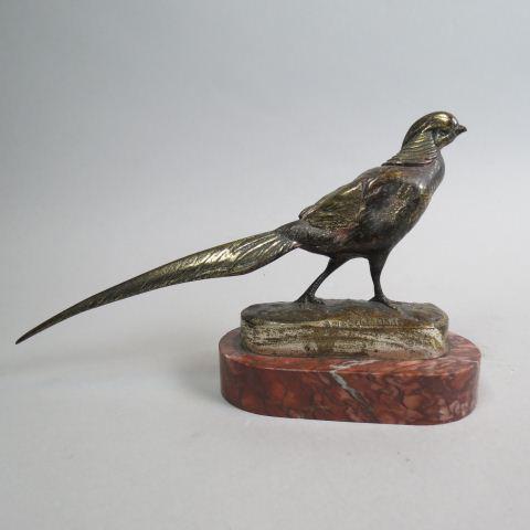 Alfred Jacquemart Bronze of a Pheasant,: 8" long, 5" tall, 19th century, well listed artist.....Biography from the Archives of askART...Henri Alfred Marie Jacquemart (24 February 1824 in Paris – 4 January 1896 in Paris), often known as Alf