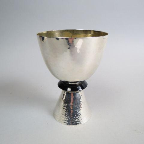 Sterling Silver Chalice,: hand hammered design, pedestal style base, by P.J. Gill and Sons, 478 grams.