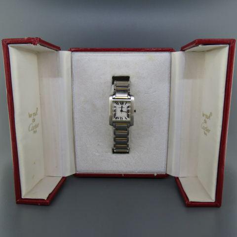Cartier Tank Wristwatch 18K Gold & Stainless Steel: (two tone), Francaise, in box.