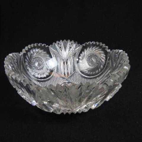 Brilliant Period Cut Glass Bowl,: medallions with pinwheels inside, cane and fan around, 10 1/2".