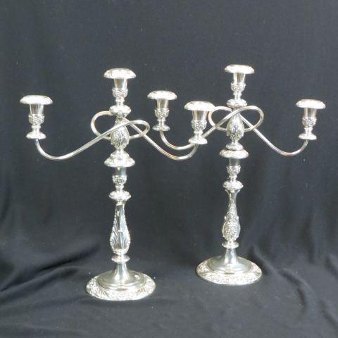 Pair of Rogers "Heritage" Silverplate Candelabras,: triple sconce that convert to single candlesticks, 18" tall.