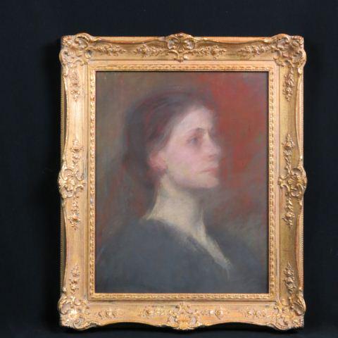Fine Pastel of a Young Woman,: Well done, unsigned, Veerhoff Gallery, Washington, DC label on back, image area 14" X 18" plus gold frame.