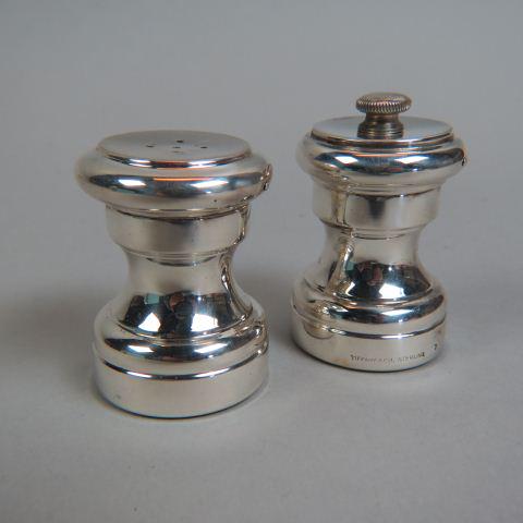 Tiffany Sterling Silver Salt & Pepper,: mill style, 2" tall, excellent.