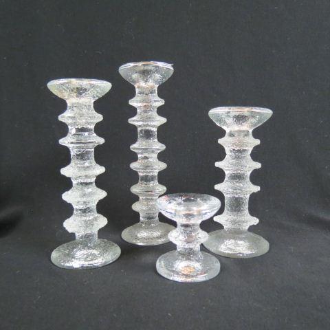 Four Iittala Timo Festivo Crystal Candlesticks,: graduated 3" to 9 1/2" tall, excellent.