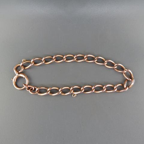 English 9K Gold Bracelet in Rose Gold,: every link marked, 18.1 grams, 8 1.2: long.