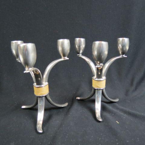 Silverplate Candelabra "Flair" by Rogers,: mid-century modern, bamboo wrapping, 7 1/2" tall, excellent.