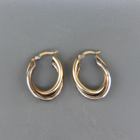 14K Gold & Sterling Silver Hoop Earrings,: double ovals, 1" long.