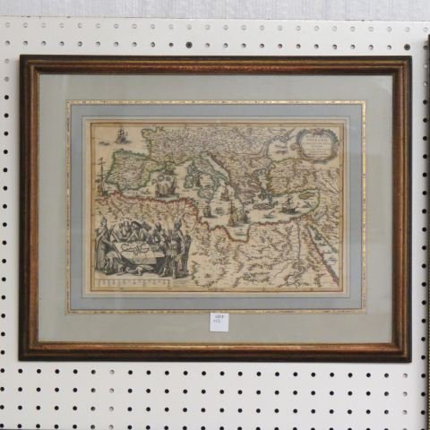Original Hand colored Map dated 1700,: image area approx. 13 3/4" X 9 1/4", nicely framed.