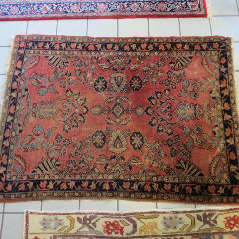 Antique Sarouk Persian Handmade Rug: floral on salmon field, 3'6" x 4'9"