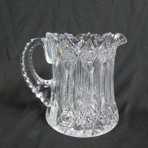 Hawkes "Brunswick" Brilliant Cut Glass Pitcher,: cider or lemonade shape, 6 1/2" tall, signed, excellent....The Hawkes Rich Cut Glass Works was established in 1880 in Corning, New York. In 1890, the firm was incorporated as T. G. Hawkes & Co. In its
