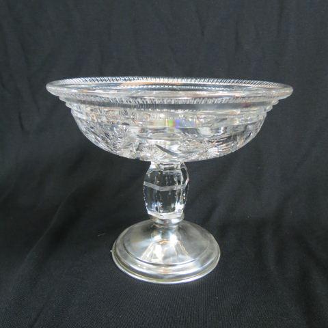 Hawkes Brilliant Cut Glass & Sterling Compote,: fine butterfly & floral with six point star center, signed on sterling base, 9" diameter, 7" tall, excellent.....The Hawkes Rich Cut Glass Works was established in 1880 in Corning, New York. In 1890, 