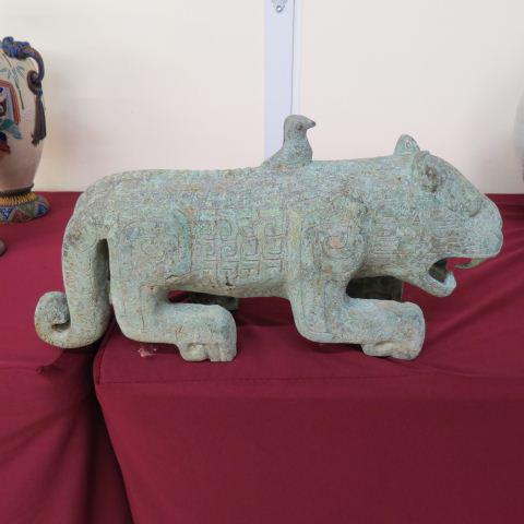 Chinese Bronze Foo Dog Statue Archaic Style,: 23" long, 12" tall.