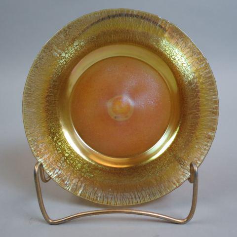 Steuben Art Glass Golden Aurene Plate,: strong coloring, purple center hue, 7 1/4" diameter, excellent....Steuben Glass is one of America’s most cherished producers of collectible crystal. Whether it is a Steuben vase, bowl, figurine, or 