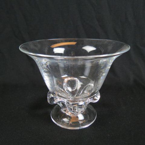 Steuben Crystal Vase,: low pedestal vase with floraform design, 6 1/2" tall, 8 1/4" diameter, signed, excellent.....Steuben Glass is one of America’s most cherished producers of collectible crystal. Whether it is a Steube