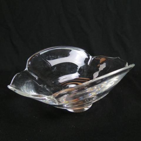 Steuben Crystal Fruit Bowl or Banana Bowl,: oval floraform syle, 7 1/2" x 11", 4 3/4" tall, signed...Steuben Glass is one of America’s most cherished producers of collectible crystal. Whether it is a Steuben vase, bowl, figurine, or sculpture