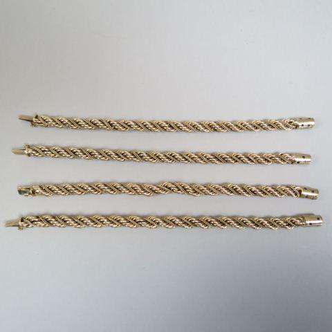 14K Gold & Sapphire Multi Bracelets & Necklace,: rope & beaded design, can wear as up to 4 bracelets, each 7 1/2" long or any combination which makes a necklace (15", 22 1/2", & 30"), each set with 10 blue sapphires, 2 mm diameter, a whopping 85 gra