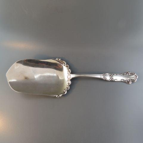 Victorian Sterling Silver Pastry Server,: unusual acorn style blade, rococo trim, 8" long, 62 grams, monogram "A", little use marks.