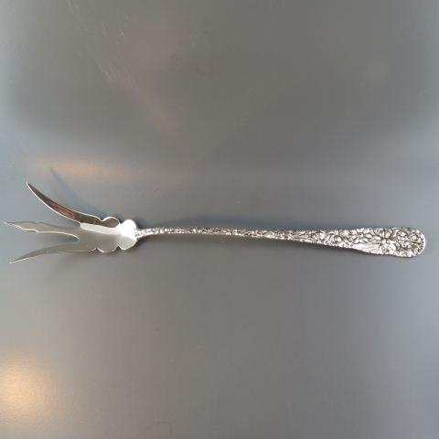 Victorian Stieff Repousse Lettuce Serving Fork,: 9 1/4" long, 50 grams, monogrammed "M", excellent.