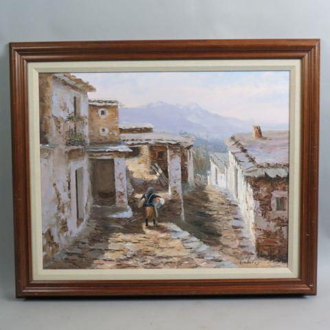 Manuel Cuberos, oil, Villager on Laundry Day,: well listed Spanish artist, on canvas, image area 20" x 24" plus frame.Manuel Cuberos (Born 1933)Manuel Cuberos was active/lived in Spain.