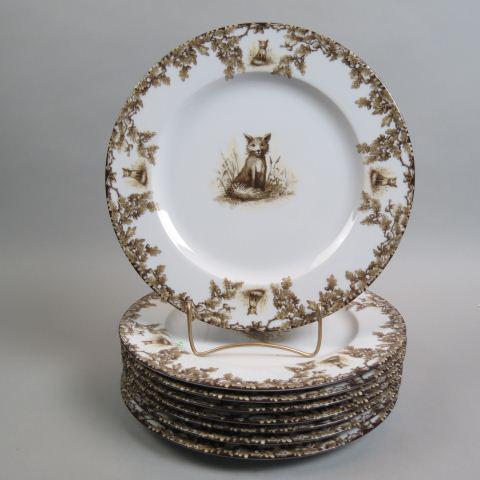 8 C.E. Corey "Aiken" Fox Hunt Service Plates,: china, 12 1/2", excellent...This timeless pattern was inspired by the fox hunting scene of Aiken, South Carolina and is ideal for casual or formal dining as it features beautifully detailed hunt scene