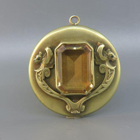 Victorian Art Nouveau Locket,: featuring serpents and faux citrine, 2" diameter, no monogram.