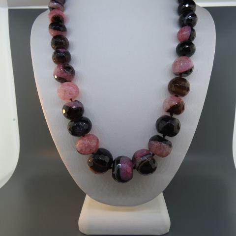 Agate & Sterling Silver Necklace,: 41 faceted graduated beads, largest is 22mm, up to 22" long.