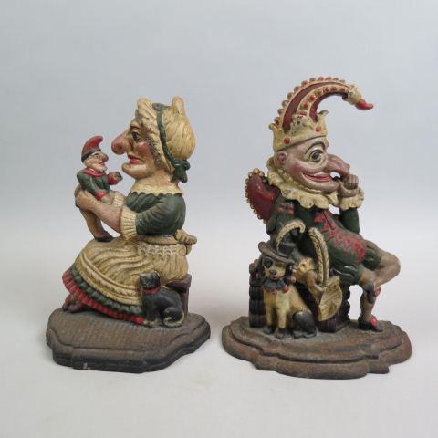 Pair of Antique Cast Iron Punch & Judy Doorstops,: 11" tall.