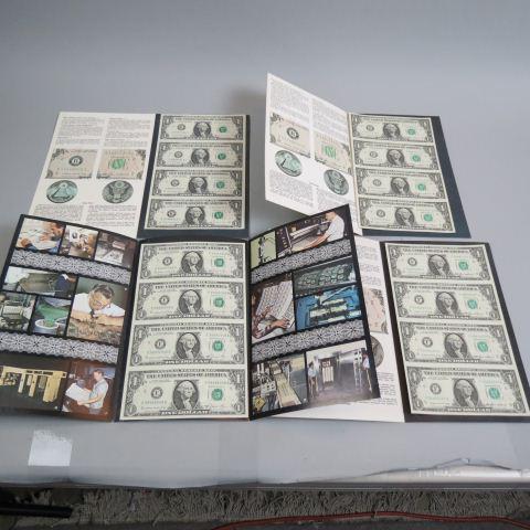 4 Uncut Sheets of $1.00 FRN Notes,: for Bureau of Printing & Engraving, 4 notes in each sheet, 1988-A Dallas (K-C), 1985 Atlanta (F-A), 1985 St. Louis (H-A) and 1981-A Richmond (E-B), all crisp, uncirculated in issue holders.