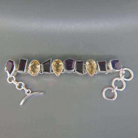 Amethyst, Garnet & Citrine Sterling Bracelet,: various cut gems, fine colors, up to 7 1/4" long, 33.2 grams.